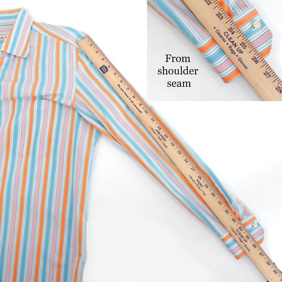 ISAIA Napoli Men's Shirt Multicolor Cotton Striped Long Sleeve Button Front L - Picture 12 of 16